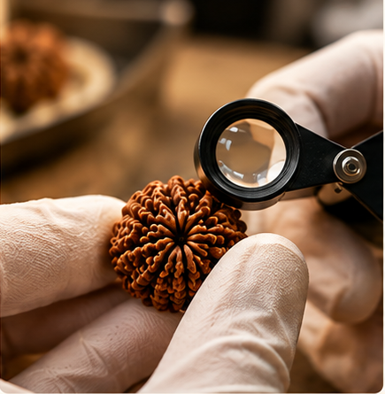 Close inspection of a Rudraksha bead